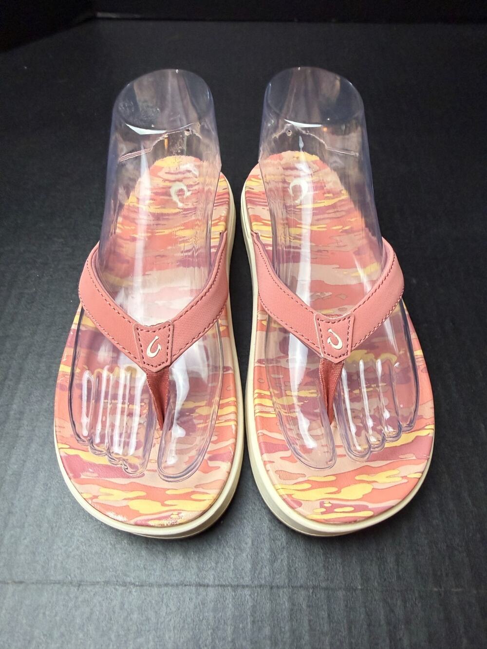 Olukai Nu A Pi O Sandals Flip Flops Womens 7 EU 37 Rose Pink Camo Summer Beach